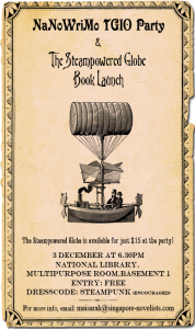 Nanowrimo TGIO Party & The Steampowered Globe book launch!