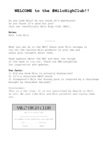 Milo High Club flyer form