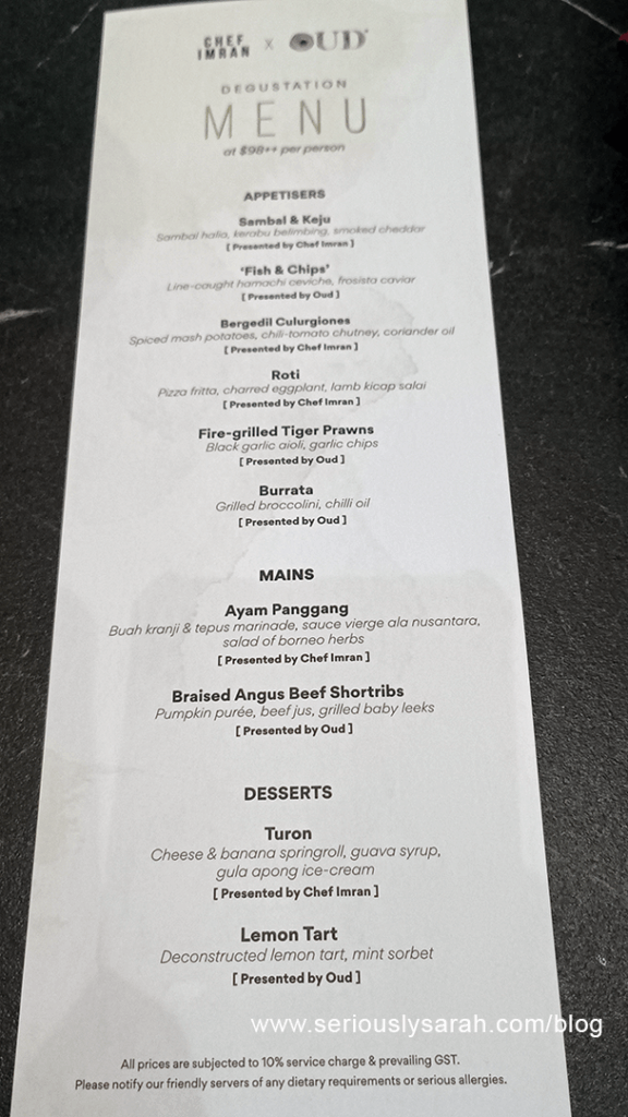 printed menu